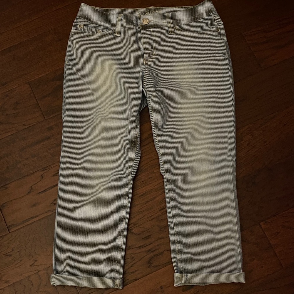 Railroad Blue Striped Women's Cropped Jeans Size 8